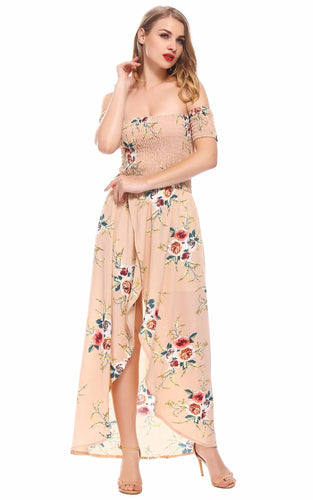 2018 Summer Dresses Boho Long Dress Women Off Shoulder Beach Floral Print Vintage Chiffon White Maxi Dress Vestidos De Festa