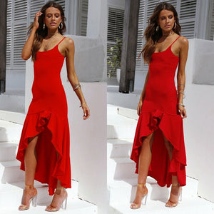 Hirigin New Women Summer Sexy Elegant Sleeveless High Waist Ruffle Long Maxi Dress Evening Party Sundress White/Red/Black/Pink